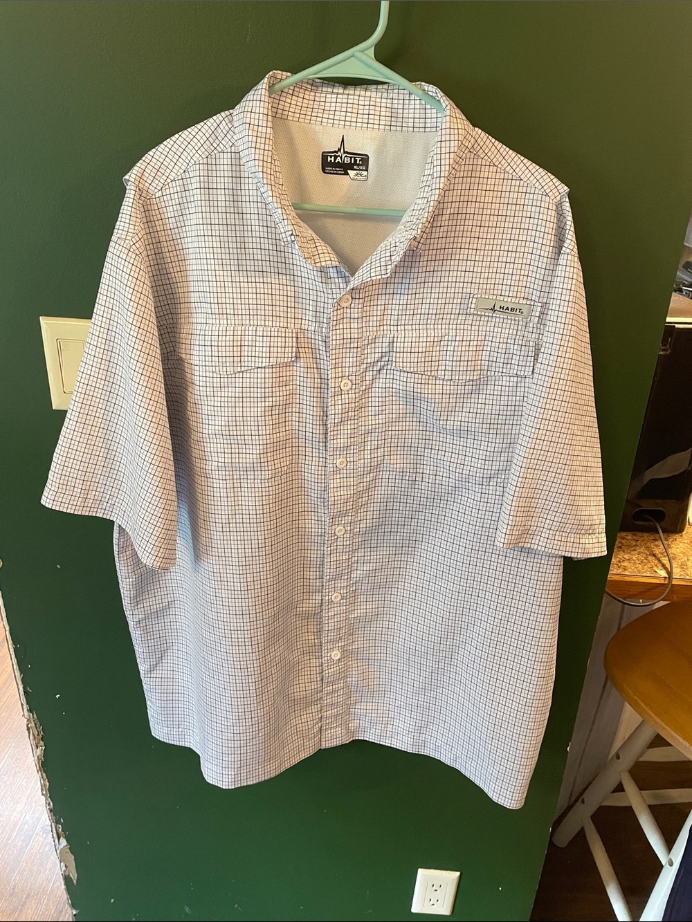 Habitat Men’s Light Blue Check Vented Fishing Short-Sleeve Button-Up Shirt